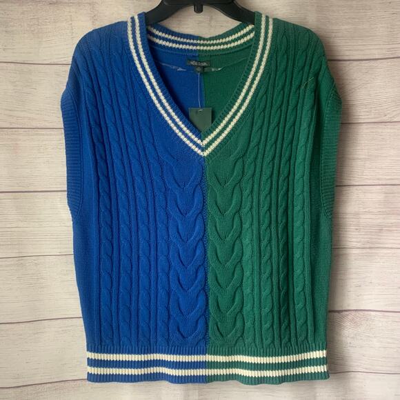 Wild Fable Blue and Green Sweater Vest Oversized Sleeveless V-Neck XS Fits Large - Picture 1 of 11